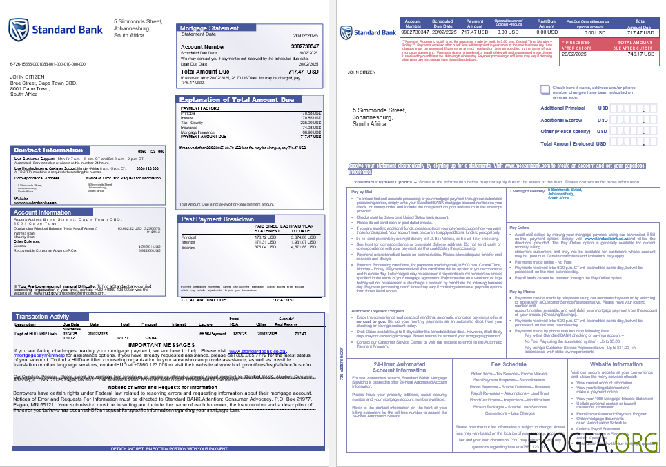 Afrique du Sud Relevé hypothécaire bancaire standard aux formats Word et PDF 1 , 2